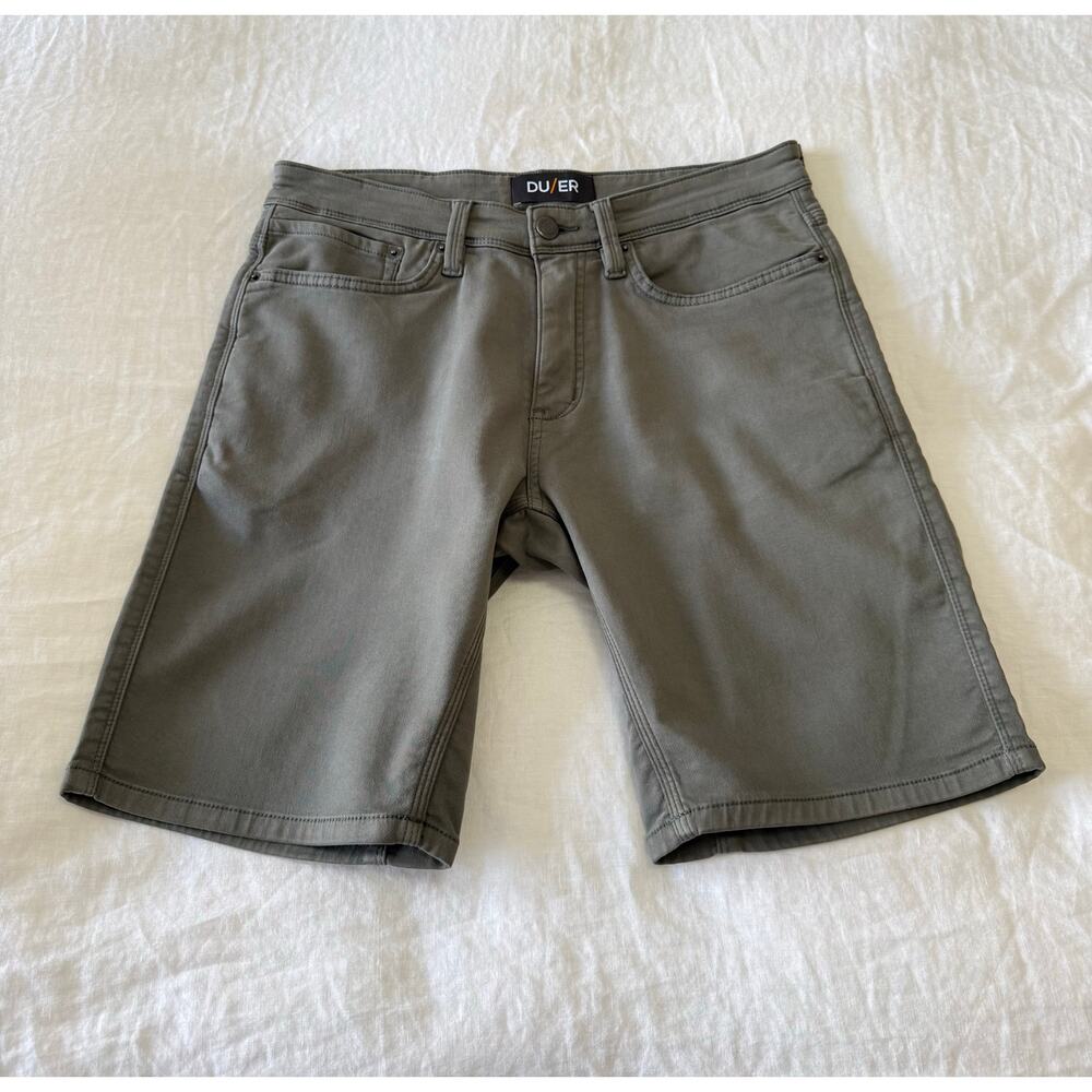 DU/ER | Mens 32 | Green No Sweat N2X Slim Fit Cotton Stretch 5 Pocket Shorts